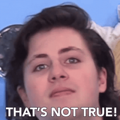 A Close Up Of A Person 'S Face With The Words " That 'S Not True " Written Below It GIF
