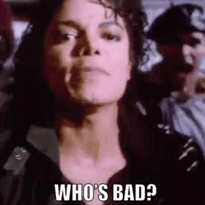 A Close Up Of A Person 'S Face With The Words `` Who 'S Bad ? '' GIF