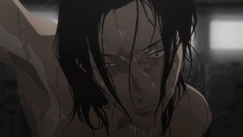 A Close Up Of A Person 'S Face With Water Coming Out Of His Mouth GIF