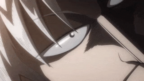 A Close Up Of A Person 'S Face With White Eyes And A Sword In His Hand . GIF