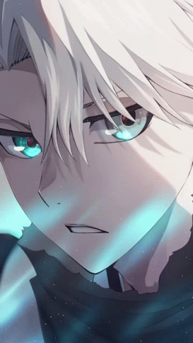 A Close Up Of A Person 'S Face With White Hair GIF