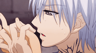 A Close Up Of A Person 'S Face With White Hair And A Tattoo On Their Neck GIF
