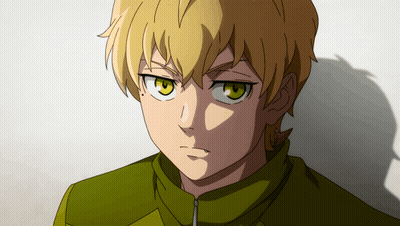 A Close Up Of A Person 'S Face With Yellow Hair And Green Eyes GIF