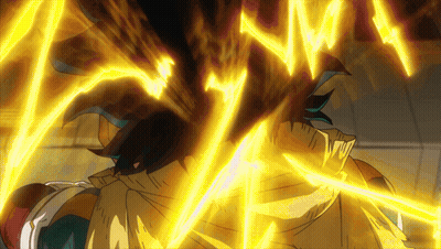 A Close Up Of A Person 'S Face With Yellow Lightning Coming From It GIF