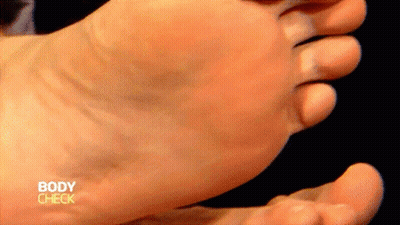 A Close Up Of A Person 'S Foot With The Words Body Check On The Bottom Right GIF