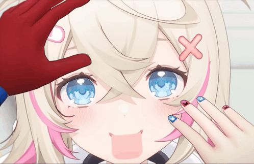 A Close Up Of A Person 'S Hand Touching A Girl 'S Face With An X On Her Forehead GIF