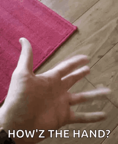 A Close Up Of A Person 'S Hand With The Words `` How 'Z The Hand ? '' Written On It . GIF