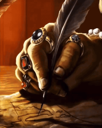 A Close Up Of A Person 'S Hand Writing With A Feather GIF