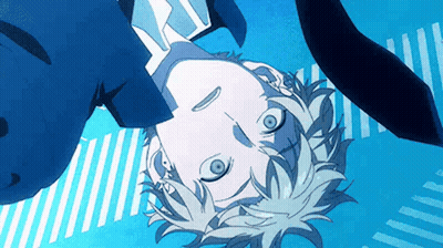 A Close Up Of A Person 'S Head With A Blue Background . GIF