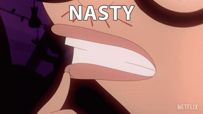 A Close Up Of A Person 'S Mouth With The Word Nasty Written Above It GIF