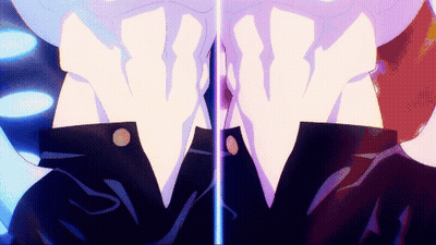 A Close Up Of A Person 'S Torso With A Purple Light Behind Them GIF