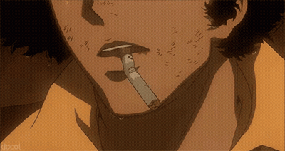 A Close Up Of A Person Smoking A Cigarette With The Word Docot At The Bottom Of The Image GIF