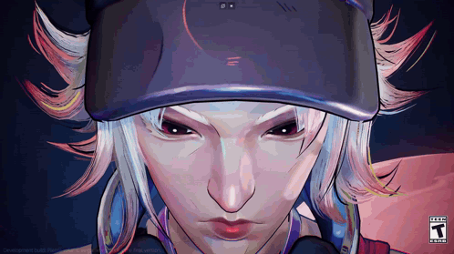 A Close Up Of A Person Wearing A Hat With A T On The Bottom Right GIF