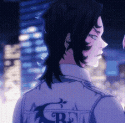 A Close Up Of A Person Wearing A Purple Jacket With A Dragon On The Back GIF