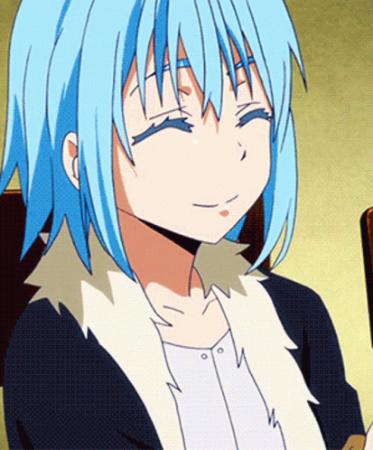 A Close Up Of A Person With Blue Hair And A White Shirt GIF