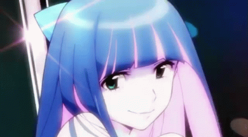 A Close Up Of A Person With Blue Hair And Pink Stockings . GIF