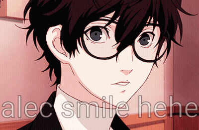 A Close Up Of A Person With Glasses And The Words Alec Smile Here GIF