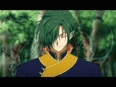 A Close Up Of A Person With Green Hair And A Blue And Yellow Outfit GIF