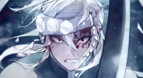A Close Up Of A Person With Long White Hair Holding A Sword In Their Hand . GIF