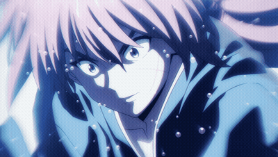 A Close Up Of A Person With Pink Hair And Blue Eyes GIF