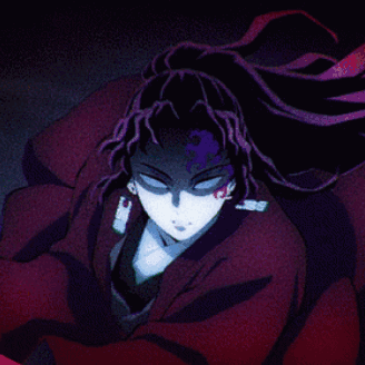 A Close Up Of A Person With Purple Hair And A Red Jacket GIF