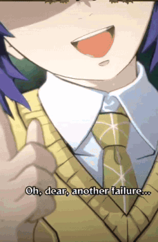 A Close Up Of A Person With The Words Oh Dear Another Failure Written Below Them GIF
