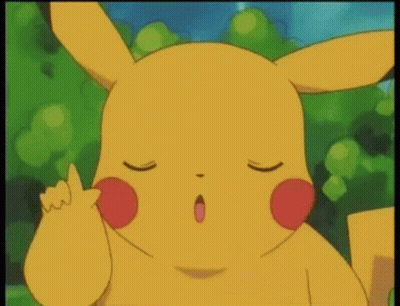 A Close Up Of A Pikachu Cartoon Character With Its Eyes Closed And A Surprised Look On Its Face . GIF