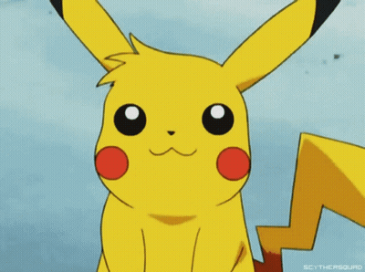 A Close Up Of A Pikachu With The Words Scythersquad On The Bottom GIF