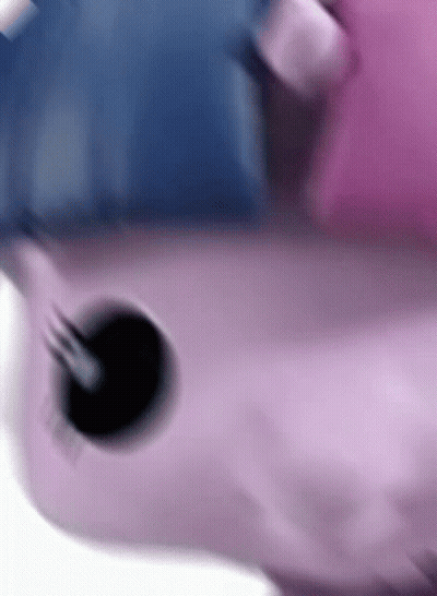 A Close Up Of A Pink And Blue Toy With A Black Hole In The Middle . GIF