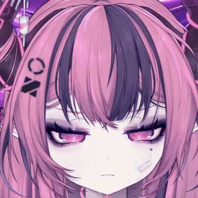 A Close Up Of A Pink And Purple Anime Girl With A Triangle On Her Forehead GIF