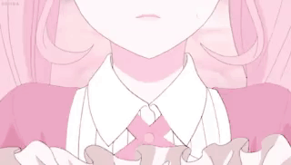 A Close Up Of A Pink And White Anime Girl 'S Neck And Chest . GIF