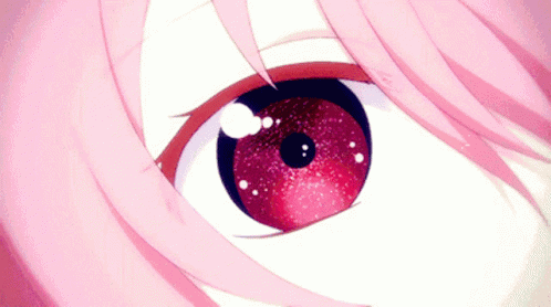 A Close Up Of A Pink Anime Girl 'S Eye With A Red Pupil . GIF