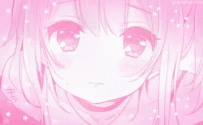 A Close Up Of A Pink Anime Girl 'S Face With Stars . GIF