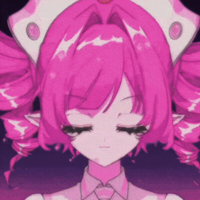 A Close Up Of A Pink Anime Girl With Her Eyes Closed And A Crown On Her Head . GIF