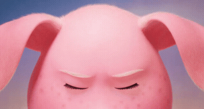 A Close Up Of A Pink Bunny 'S Face With Its Eyes Closed GIF