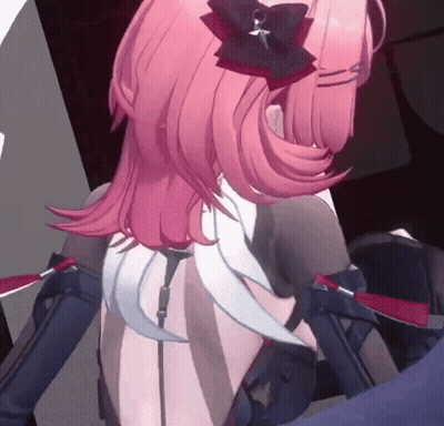 A Close Up Of A Pink Haired Anime Character With A Bow In Her Hair GIF