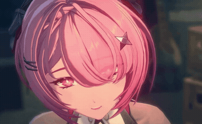 A Close Up Of A Pink Haired Anime Character With A Star In Her Hair GIF