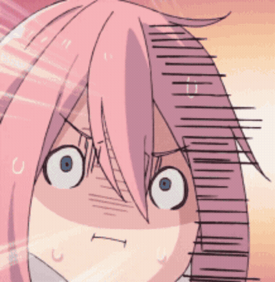 A Close Up Of A Pink Haired Anime Character With A Surprised Look On Her Face GIF