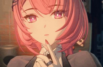 A Close Up Of A Pink Haired Anime Girl With A Ring On Her Finger GIF