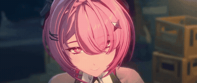 A Close Up Of A Pink Haired Anime Girl With A Star On Her Forehead GIF