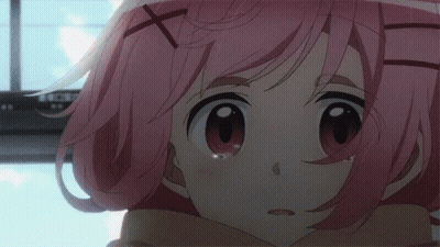 A Close Up Of A Pink Haired Anime Girl With Tears Coming Out Of Her Eyes . GIF