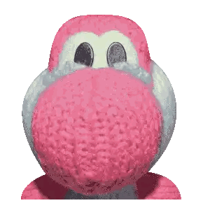 A Close Up Of A Pink Stuffed Animal With A White Nose Sticker