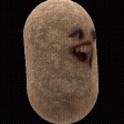 A Close Up Of A Potato With A Beard And A Smile On Its Face . GIF