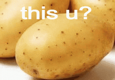 A Close Up Of A Potato With The Words This U Written On It GIF
