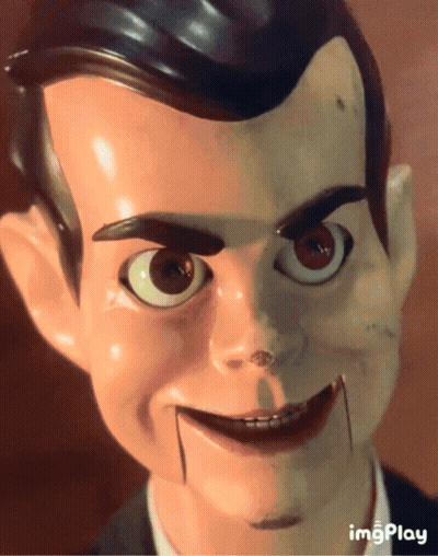 A Close Up Of A Puppet 'S Face With The Words Imgplay Visible Below It GIF