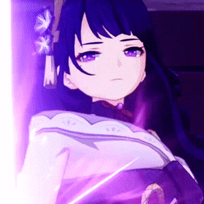 A Close Up Of A Purple Anime Girl With Purple Eyes Holding A Purple Object . GIF