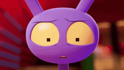 A Close Up Of A Purple Cartoon Character Making A Funny Face GIF