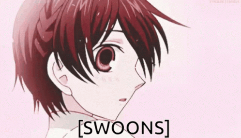 A Close Up Of A Red Haired Anime Character With The Word Swoons Written Below It GIF