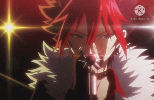 A Close Up Of A Red Haired Anime Character With The Words Kinemaster On The Bottom Right GIF