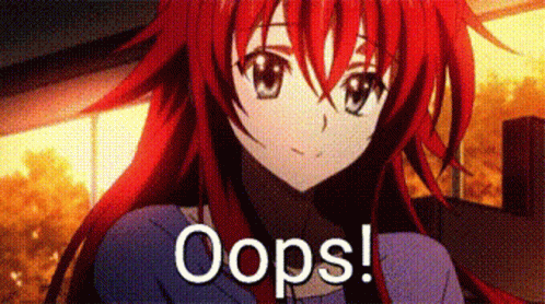 A Close Up Of A Red Haired Anime Girl With The Words `` Oops '' Written On The Bottom . GIF